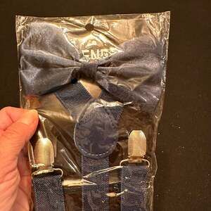 Navy Blue Bow Tie and Suspenders Set